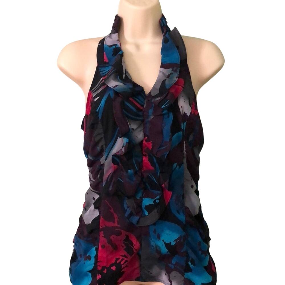 Multicolor Print Sleeveless Blouse Express Woman Size XS Ruffles Y2K